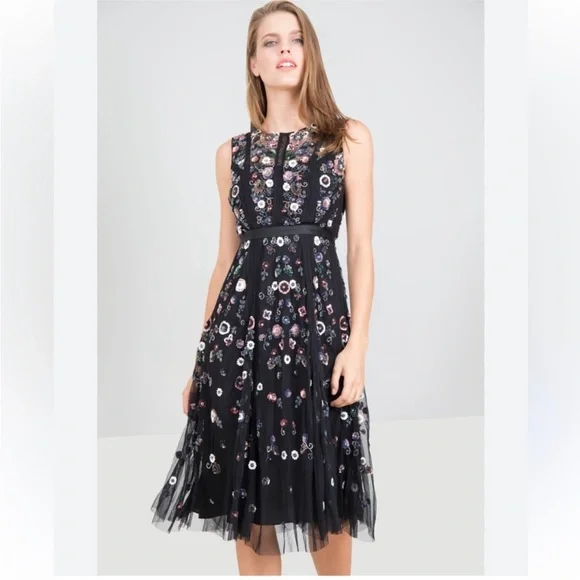 Needle & Thread Black A-line Midi Dress Sleeveless